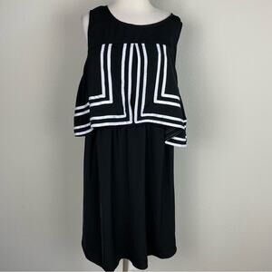 Eloquii Black Elastic Waist Sleeveless  Dress with White Trim Overlay NWOT 16
